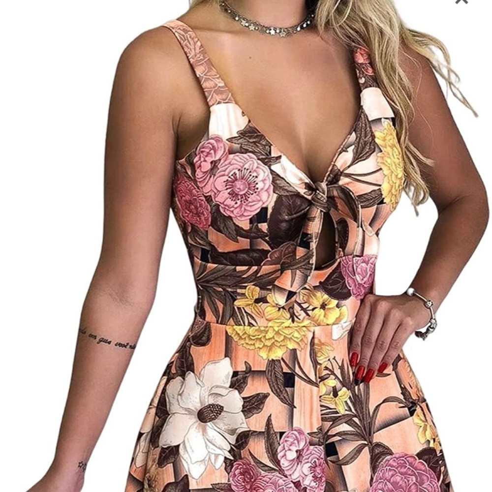 New cute floral pink romper-Front Tie Knot Rompers!!!